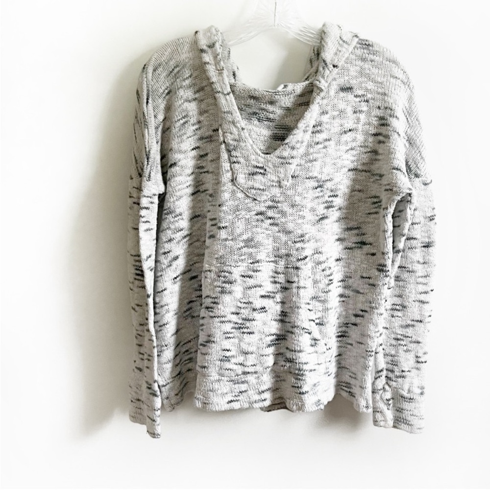 LNA Revolve sweater gray white melange knit hooded pocket